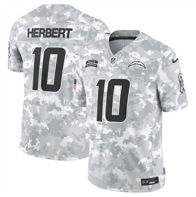 Men%27s Los Angeles Chargers #10 Justin Herbert 2024 Arctic Camo Salute To Service Limited Stitched Jersey Dyin